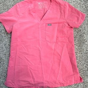 Figs Women's V-Neck Scrub Top in Coral Pink